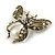 Vintage Inspired Crystal, Simulated Pearl 'Bumble Bee' Brooch In Antique Gold Tone - 60mm Across - view 2