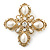 Large Vintage Inspired Simulated Pearl, Crystal 'Cross' Brooch In Gold Plating - 75mm Across