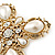 Large Vintage Inspired Simulated Pearl, Crystal 'Cross' Brooch In Gold Plating - 75mm Across - view 4