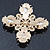 Large Vintage Inspired Simulated Pearl, Crystal 'Cross' Brooch In Gold Plating - 75mm Across - view 6