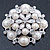 Large Layered Bridal Simulated Pearl, Crystal Brooch In Rhodium Plating - 60mm Diameter - view 4