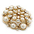 Large Layered Bridal Simulated Pearl, Crystal Brooch In Gold Plating - 60mm Diameter - view 2