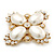 Vintage Inspired Small Simulated Pearl, Diamante 'Cross' Brooch In Gold Plating - 55mm Across - view 2