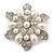 Vintage Inspired Swarovski Crystal White Simulated Pearl 'Flower' Brooch In Rhodium Plating - 55mm Diameter - view 3