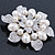 Vintage Inspired Swarovski Crystal White Simulated Pearl 'Flower' Brooch In Rhodium Plating - 55mm Diameter - view 2
