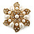 Vintage Inspired Swarovski Crystal White Simulated Pearl 'Flower' Brooch In Gold Plating - 55mm Diameter