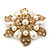 Vintage Inspired Swarovski Crystal White Simulated Pearl 'Flower' Brooch In Gold Plating - 55mm Diameter - view 5