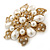 Vintage Inspired Swarovski Crystal White Simulated Pearl 'Flower' Brooch In Gold Plating - 55mm Diameter - view 7