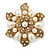 Vintage Inspired Swarovski Crystal White Simulated Pearl 'Flower' Brooch In Gold Plating - 55mm Diameter - view 8