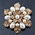 Vintage Inspired Swarovski Crystal White Simulated Pearl 'Flower' Brooch In Gold Plating - 55mm Diameter - view 2