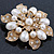 Vintage Inspired Swarovski Crystal White Simulated Pearl 'Flower' Brooch In Gold Plating - 55mm Diameter - view 4