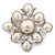 Vintage Inspired White Simulated Pearl Square Brooch In Silver Plating - 45mm Across