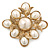 Vintage Inspired White Simulated Pearl Square Brooch In Gold Plating - 45mm Across - view 8