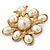 Vintage Inspired White Simulated Pearl Square Brooch In Gold Plating - 45mm Across - view 2