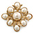 Vintage Inspired White Simulated Pearl Square Brooch In Gold Plating - 45mm Across