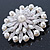 Bridal Vintage Inspired White Simulated Pearl, Austrian Crystal Layered Floral Brooch In Rhoduim Plating - 50mm Diameter - view 4