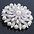 Bridal Vintage Inspired White Simulated Pearl, Austrian Crystal Layered Floral Brooch In Rhoduim Plating - 50mm Diameter - view 3