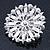 Bridal Vintage Inspired White Simulated Pearl, Austrian Crystal Layered Floral Brooch In Rhoduim Plating - 50mm Diameter - view 6