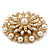 Bridal Vintage Inspired White Simulated Pearl, Austrian Crystal Layered Floral Brooch In Gold Plating - 50mm Diameter - view 3