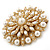 Bridal Vintage Inspired White Simulated Pearl, Austrian Crystal Layered Floral Brooch In Gold Plating - 50mm Diameter - view 9