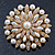 Bridal Vintage Inspired White Simulated Pearl, Austrian Crystal Layered Floral Brooch In Gold Plating - 50mm Diameter - view 4