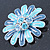 Blue Enamel Diamante 'Daisy' Floral Brooch In Rhodium Plating - 50mm Diameter - view 3