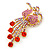 Orange Red, Pink, AB Austrian Crystal Floral Brooch In Bright Gold Metal - 65mm Length - view 9