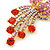 Orange Red, Pink, AB Austrian Crystal Floral Brooch In Bright Gold Metal - 65mm Length - view 4
