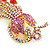 Orange Red, Pink, AB Austrian Crystal Floral Brooch In Bright Gold Metal - 65mm Length - view 6