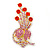 Orange Red, Pink, AB Austrian Crystal Floral Brooch In Bright Gold Metal - 65mm Length - view 8