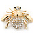 Dazzling Diamante 'Bee' Brooch In Polished Gold Tone Metal - 50mm Width - view 2