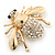 Dazzling Diamante 'Bee' Brooch In Polished Gold Tone Metal - 50mm Width - view 7