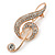 Gold Plated Diamante 'Treble Clef' Brooch - 57mm Length - view 3