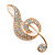 Gold Plated Diamante 'Treble Clef' Brooch - 57mm Length - view 5