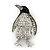 Crystal Black Enamel 'Penguin' Brooch In Rhodium Plating - 42mm Length - view 3