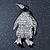 Crystal Black Enamel 'Penguin' Brooch In Rhodium Plating - 42mm Length - view 6