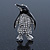 Crystal Black Enamel 'Penguin' Brooch In Rhodium Plating - 42mm Length - view 2