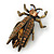 Vintage Inspired Ligth Amber Coloured Diamante 'Fly' Brooch In Bronze Tone - 35mm Length - view 2
