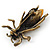 Vintage Inspired Ligth Amber Coloured Diamante 'Fly' Brooch In Bronze Tone - 35mm Length - view 5