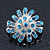 Small Light Blue Diamante Cluster Floral Brooch In Rhodium Plating - 25mm Width