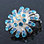 Small Light Blue Diamante Cluster Floral Brooch In Rhodium Plating - 25mm Width - view 2