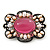 Vintage Inspired Pink Glass, Freshwater Pearl Oval Brooch In Antique Silver Tone - 48mm Width