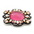Vintage Inspired Pink Glass, Freshwater Pearl Oval Brooch In Antique Silver Tone - 48mm Width - view 2