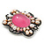 Vintage Inspired Pink Glass, Freshwater Pearl Oval Brooch In Antique Silver Tone - 48mm Width - view 3