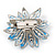 Small 3D Glittering Light Blue Flower Brooch In Silver Tone - 30mm Diameter - view 3
