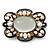 Vintage Inspired Light Grey Glass, Freshwater Pearl Oval Brooch In Antique Silver Tone - 48mm Width