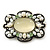 Vintage Inspired Pale Green Glass, Freshwater Pearl Oval Brooch In Antique Silver Tone - 48mm Width