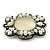 Vintage Inspired Pale Green Glass, Freshwater Pearl Oval Brooch In Antique Silver Tone - 48mm Width - view 2