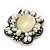 Vintage Inspired Pale Green Glass, Freshwater Pearl Oval Brooch In Antique Silver Tone - 48mm Width - view 4