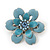 Small Light Blue 'Flower' Brooch In Silver Tone - 30mm Diameter